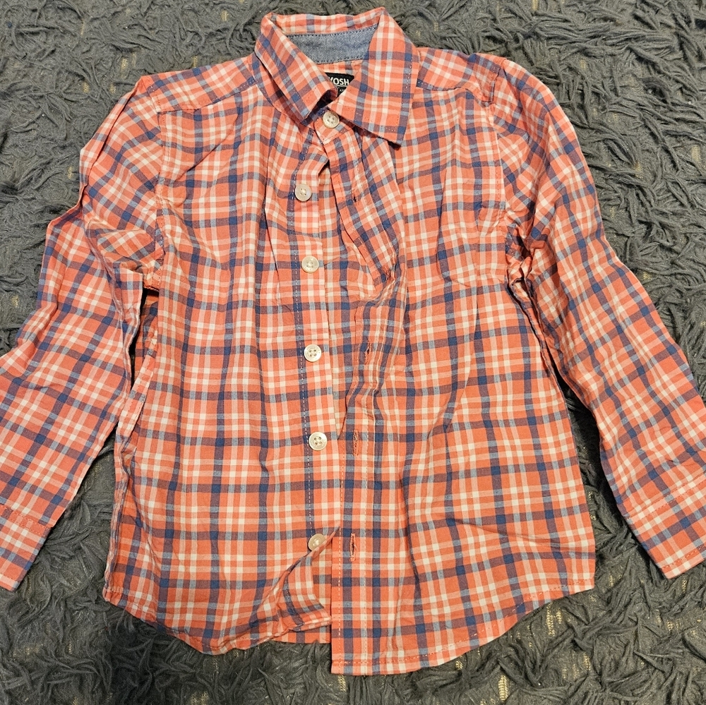Plaid Kids Shirt - Orange and Blue 3T